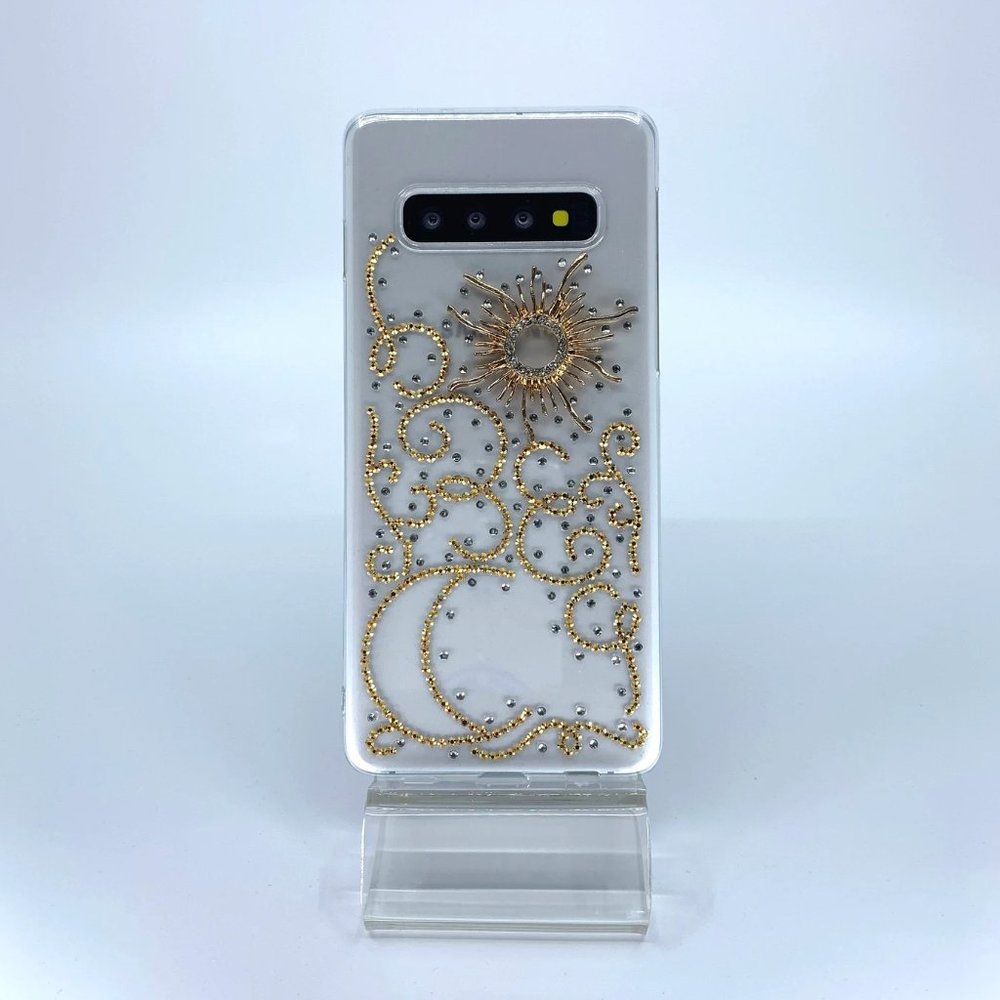 Galaxy S10 case. PC material. Unique Handmade. Gold and silver rhinestones